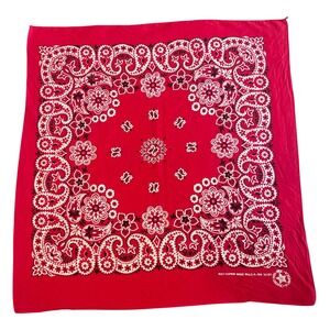 Vtg 100% Cotton Bandana Rave Red Paisley Flowers Floral 15187 Cottagecore